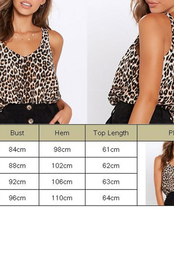 The Best Women Summer Leopard Vest Fashion Ladies Sleeveless Camisole Holiday Daily Casual V-Neck Tank Top Blouse Online - Takalr