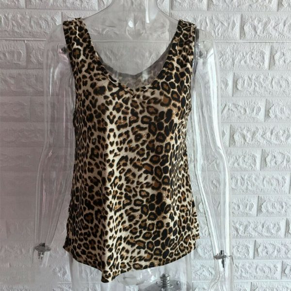 The Best Women Summer Leopard Vest Fashion Ladies Sleeveless Camisole Holiday Daily Casual V-Neck Tank Top Blouse Online - Takalr