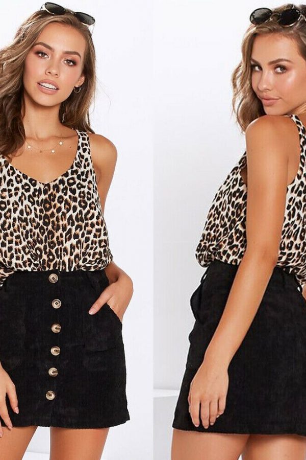 The Best Women Summer Leopard Vest Fashion Ladies Sleeveless Camisole Holiday Daily Casual V-Neck Tank Top Blouse Online - Takalr