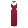 Women Summer Long Dress Red Sexy Spaghetti Strap Off Shoulder Halter Backless Bandage Split Dresses Button Casual Slim Vestidos - Takalr