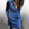 The Best Women Summer Mini Denim Jeans Dress 2019 New Fashion Ladies Casual Long Sleeve V Neck Loose Top Blouse Shirt Dress Online - Takalr