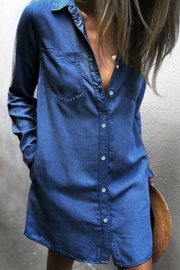 The Best Women Summer Mini Denim Jeans Dress 2019 New Fashion Ladies Casual Long Sleeve V Neck Loose Top Blouse Shirt Dress Online - Takalr