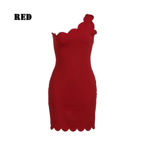 The Best Women Summer One Shoulder Frilled Bodycon Dress Fashion Ladies Sexy Slim Fit Party Prom Mini Dress Solid Casual Dress Online - Takalr