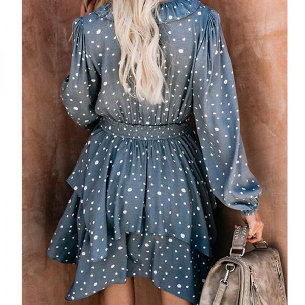 The Best Women Summer Polka Dot Long Sleeve V-Neck Maxi Dress Fashion Boho Holiday Beach Pierced Ruffled Asymmetrical Dress Sundress Online - Takalr