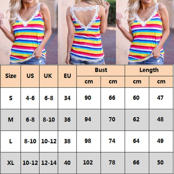 The Best Women Summer Rainbow Vest Top Sleeveless Blouse Beach Ladies Lace Backless Casual Loose Tank Tops Shirt Tee Cami Online - Takalr