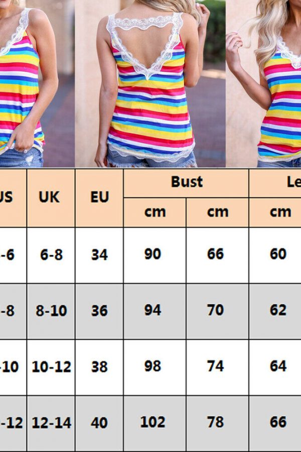 The Best Women Summer Rainbow Vest Top Sleeveless Blouse Beach Ladies Lace Backless Casual Loose Tank Tops Shirt Tee Cami Online - Takalr