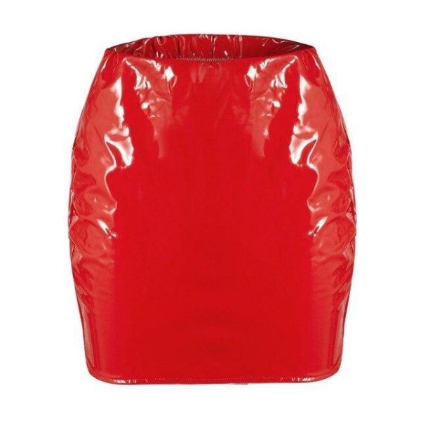 Women Summer Sexy Red Black Pink Orange Bright Leather Zipper High Waist Mini Skirt Slim A Line Skirts Womens Clothes Streetwear - Takalr