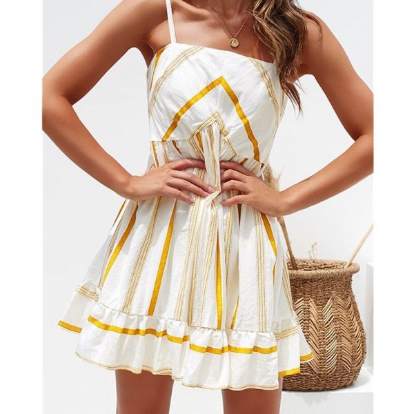 The Best Women Summer Sexy Spaghetti Strap Club Evening Party Dresses Ladies Boho Striped Sleeveless Beach Mini Dress Online - Takalr