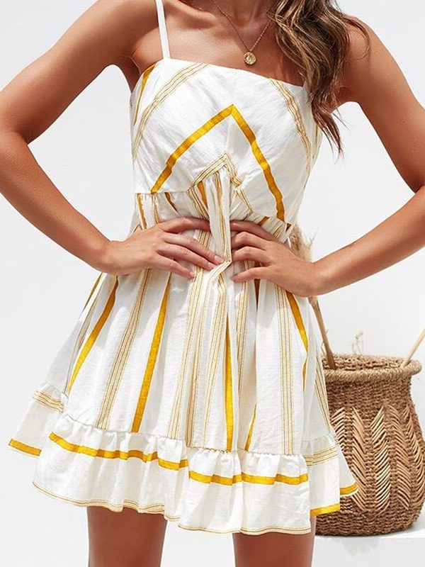 The Best Women Summer Sexy Spaghetti Strap Club Evening Party Dresses Ladies Boho Striped Sleeveless Beach Mini Dress Online - Takalr