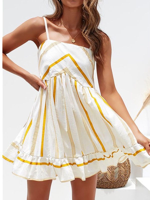 The Best Women Summer Sexy Spaghetti Strap Club Evening Party Dresses Ladies Boho Striped Sleeveless Beach Mini Dress Online - Takalr