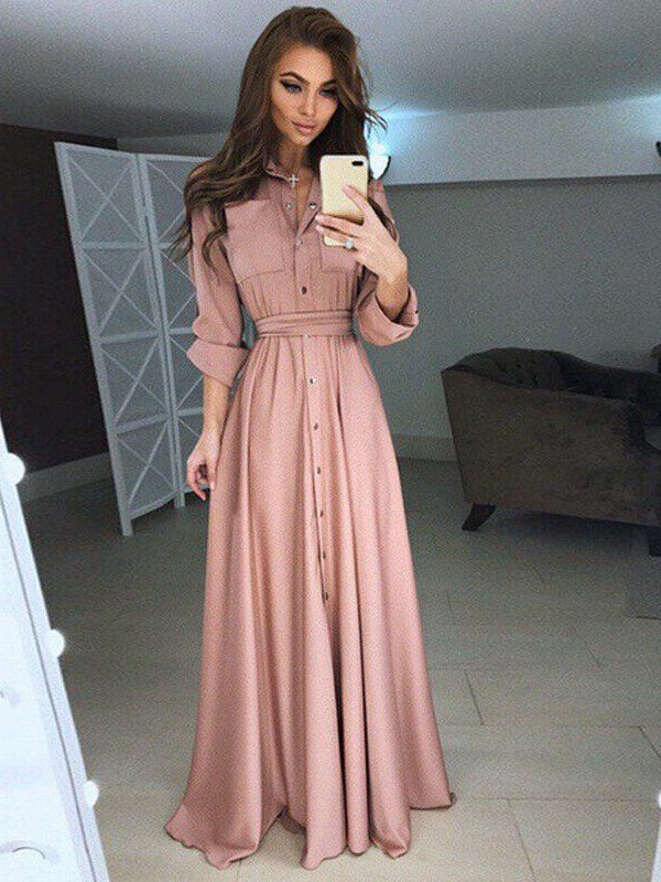 The Best Women Summer Shirt Style Maxi Dress Long Sleeve Casual Loose High Street Dress Ladies Clothing Plus Size S-3XL Online - Takalr