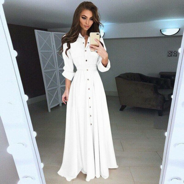 The Best Women Summer Shirt Style Maxi Dress Long Sleeve Casual Loose High Street Dress Ladies Clothing Plus Size S-3XL Online - Takalr