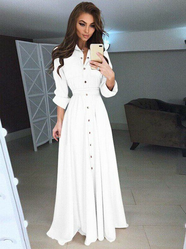 The Best Women Summer Shirt Style Maxi Dress Long Sleeve Casual Loose High Street Dress Ladies Clothing Plus Size S-3XL Online - Takalr