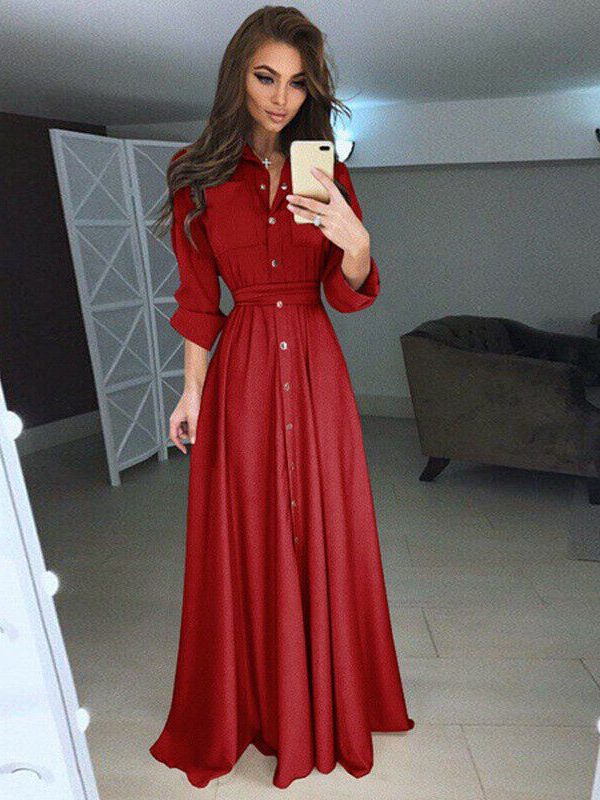 The Best Women Summer Shirt Style Maxi Dress Long Sleeve Casual Loose High Street Dress Ladies Clothing Plus Size S-3XL Online - Takalr