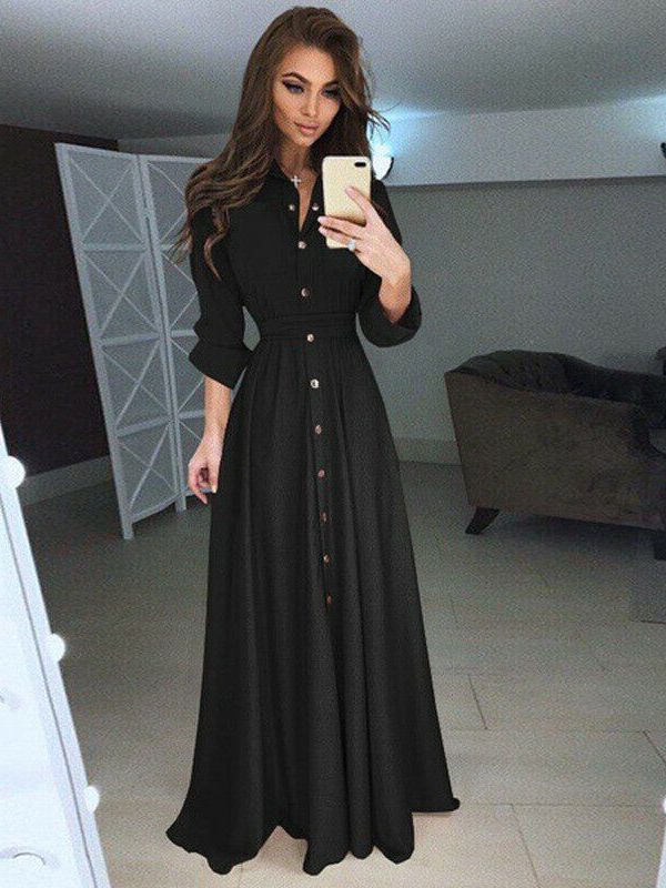 The Best Women Summer Shirt Style Maxi Dress Long Sleeve Casual Loose High Street Dress Ladies Clothing Plus Size S-3XL Online - Takalr