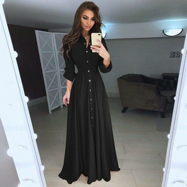 The Best Women Summer Shirt Style Maxi Dress Long Sleeve Casual Loose High Street Dress Ladies Clothing Plus Size S-3XL Online - Takalr