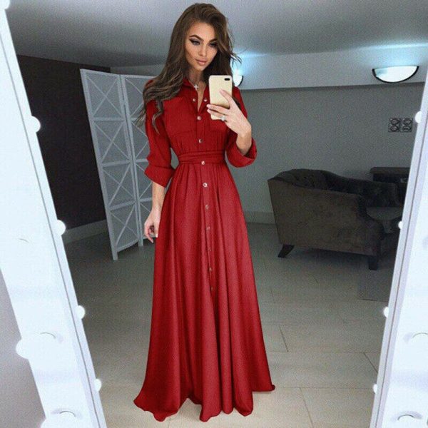 The Best Women Summer Shirt Style Maxi Dress Long Sleeve Casual Loose High Street Dress Ladies Clothing Plus Size S-3XL Online - Takalr