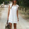 The Best Women Summer Short Mini Dress Lace Chiffon Dress Ladies Fashion Floral Sleeveless Holiday Beach Sundress New Solid Casual Dress Online - Takalr