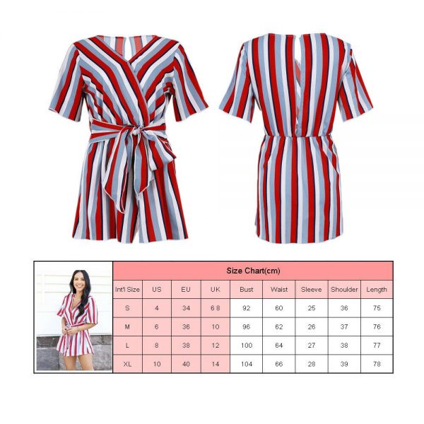 The Best Women Summer Short Mini Dress Ladies Casual Beachwear Short Sleeve V-Neck Striped Casual Chiffon Sundress Online - Takalr