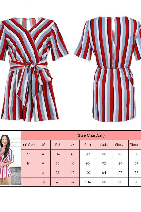 The Best Women Summer Short Mini Dress Ladies Casual Beachwear Short Sleeve V-Neck Striped Casual Chiffon Sundress Online - Takalr