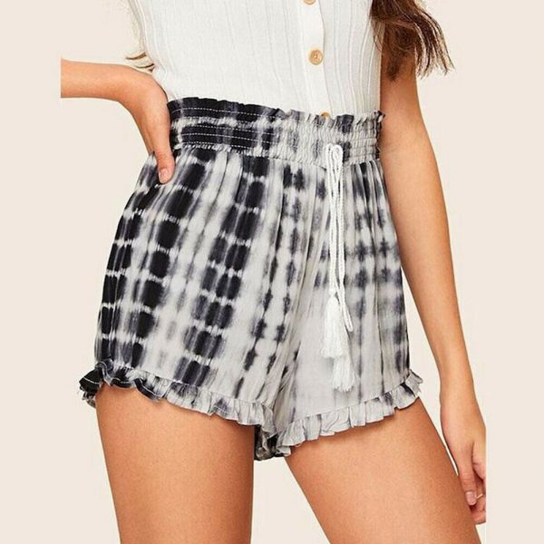 The Best Women Summer Shorts Ladies Casual Drawstring Loose Elastic High Waist Beach Loose Ruffle Hot Short Trousers Online - Takalr