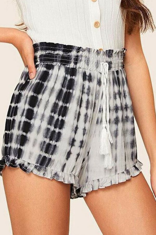 The Best Women Summer Shorts Ladies Casual Drawstring Loose Elastic High Waist Beach Loose Ruffle Hot Short Trousers Online - Takalr