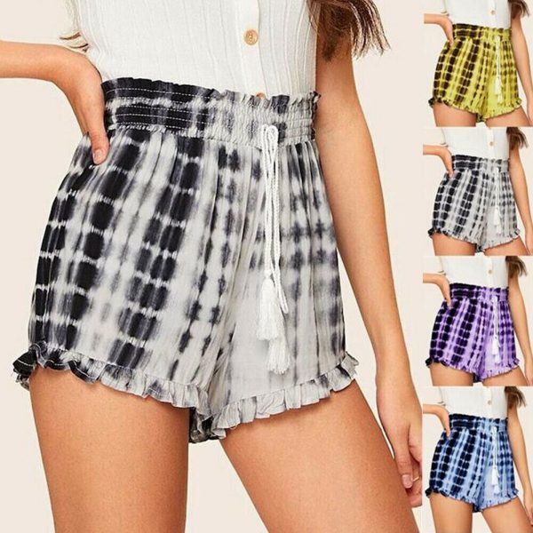 The Best Women Summer Shorts Ladies Casual Drawstring Loose Elastic High Waist Beach Loose Ruffle Hot Short Trousers Online - Takalr