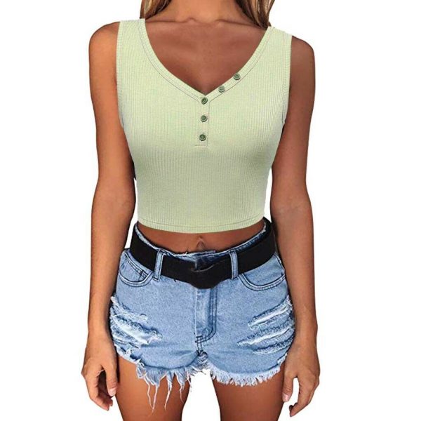 The Best Women Summer Solid Vest Crop Top Ladies Sleeveless Shirt Blouse Casual Stretch Blouse Tank Top Women Clothes Online - Takalr