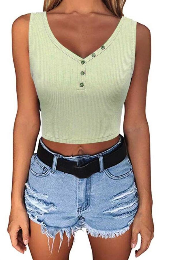 The Best Women Summer Solid Vest Crop Top Ladies Sleeveless Shirt Blouse Casual Stretch Blouse Tank Top Women Clothes Online - Takalr