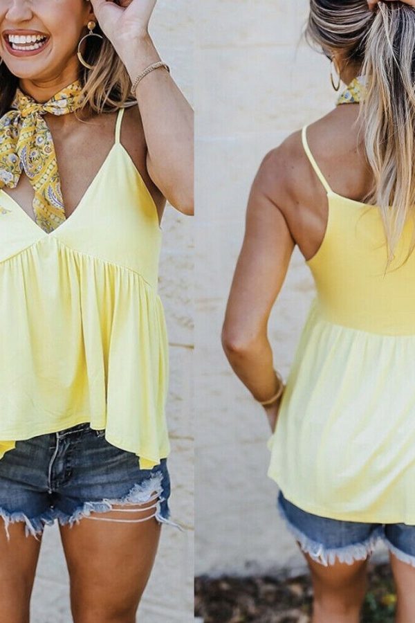 The Best Women Summer Strappy Vest Top Sleeveless V-Neck Shirt Blouse Sexy Ladies Solid Casual Loose Tank Tops Cami Online - Takalr