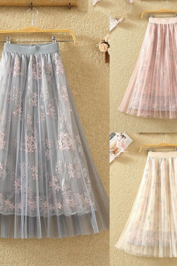 The Best Women Summer Stretch High Waist Maxi Skirts Pleated Beachwear Chiffon Long Casual Floral Print Mesh Skirt Online - Takalr