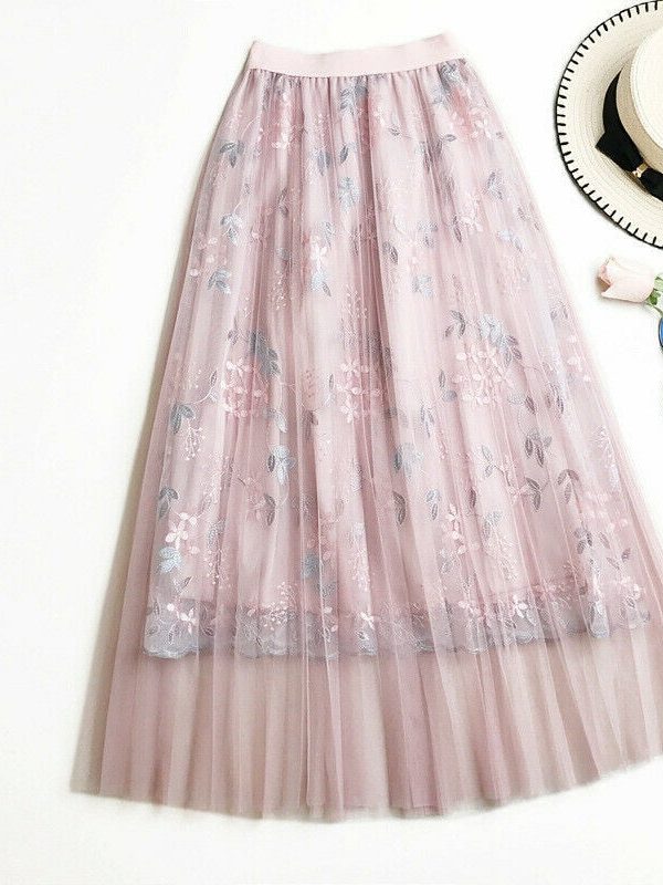 The Best Women Summer Stretch High Waist Maxi Skirts Pleated Beachwear Chiffon Long Casual Floral Print Mesh Skirt Online - Takalr