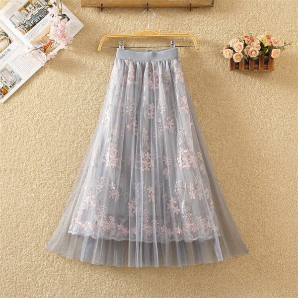 The Best Women Summer Stretch High Waist Maxi Skirts Pleated Beachwear Chiffon Long Casual Floral Print Mesh Skirt Online - Takalr