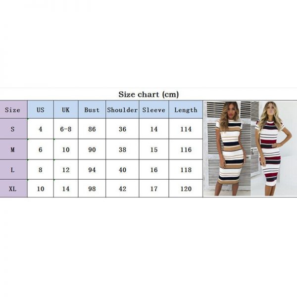 The Best Women Summer Stripe Bodycon Dress Vestidos Short Sleeve Ladies Knee Length Dress Plain Jersey Stretch Basic Dress Online - Takalr