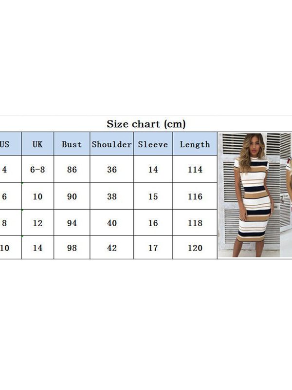 The Best Women Summer Stripe Bodycon Dress Vestidos Short Sleeve Ladies Knee Length Dress Plain Jersey Stretch Basic Dress Online - Takalr