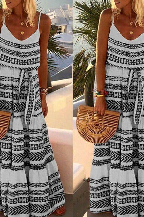 The Best Women Summer Stripe Boho Dress Backless Sleeveless Beachwear Fashion Ladies Holiday Beach High Waist Loose Sundress Online - Takalr