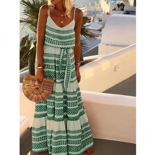 The Best Women Summer Stripe Boho Dress Backless Sleeveless Beachwear Fashion Ladies Holiday Beach High Waist Loose Sundress Online - Takalr