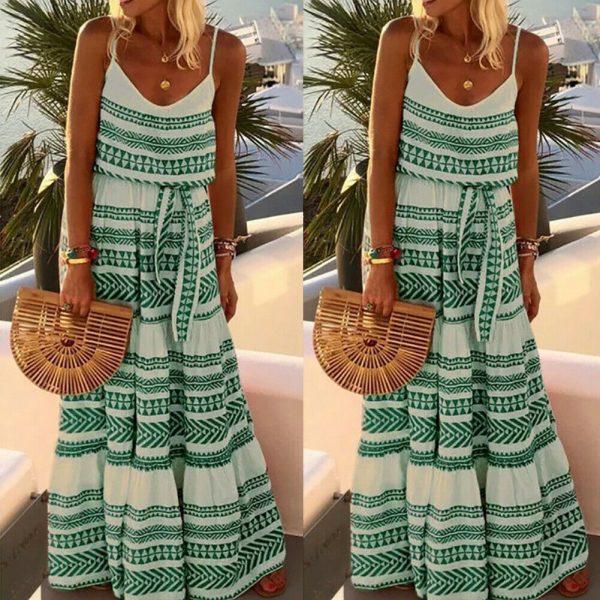 The Best Women Summer Stripe Boho Dress Backless Sleeveless Beachwear Fashion Ladies Holiday Beach High Waist Loose Sundress Online - Takalr