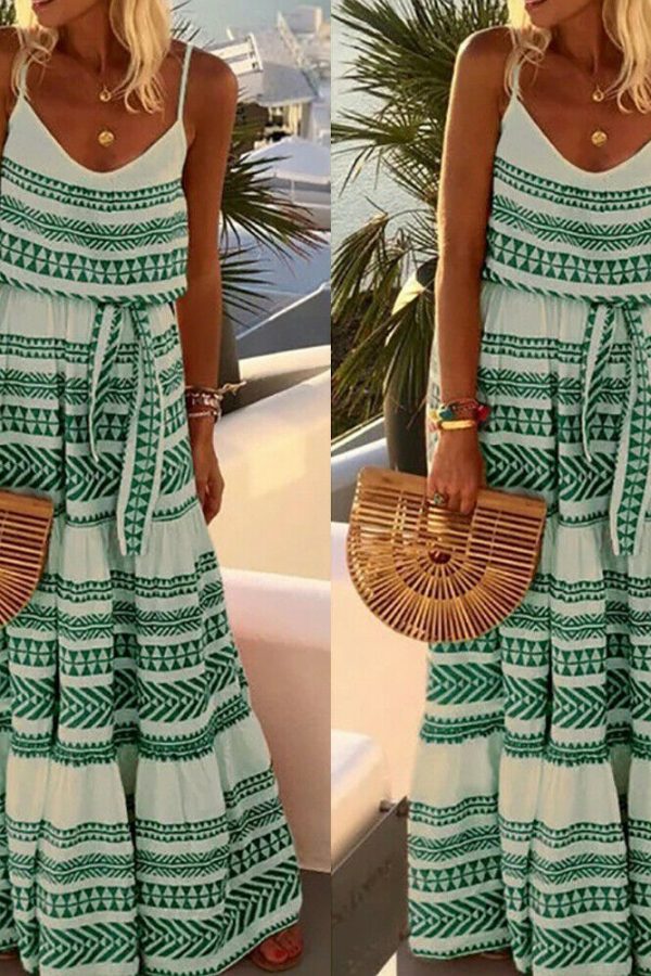 The Best Women Summer Stripe Boho Dress Backless Sleeveless Beachwear Fashion Ladies Holiday Beach High Waist Loose Sundress Online - Takalr