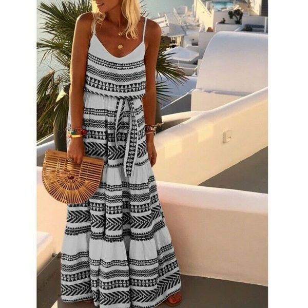 The Best Women Summer Stripe Boho Dress Backless Sleeveless Beachwear Fashion Ladies Holiday Beach High Waist Loose Sundress Online - Takalr