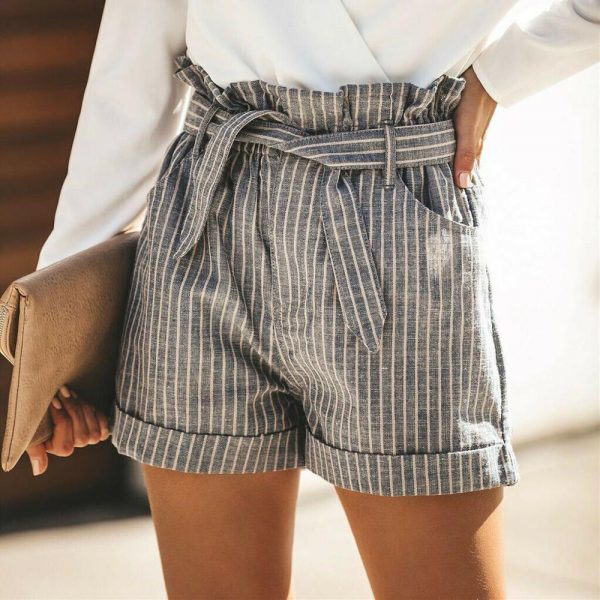 The Best Women Summer Striped Shorts Fashion High Waist Trouser Holiday Beach Drawstring High Waist Casual Loose Hot Shorts Online - Takalr