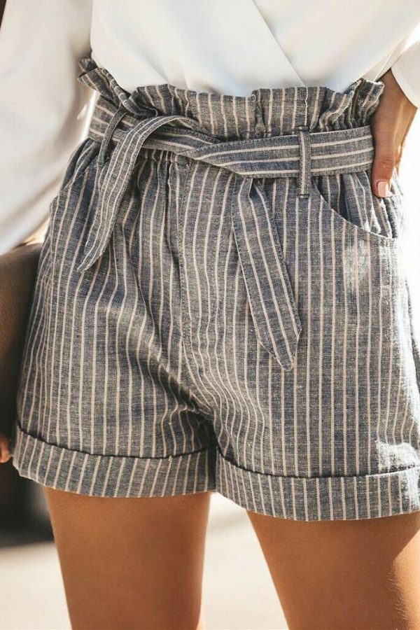 The Best Women Summer Striped Shorts Fashion High Waist Trouser Holiday Beach Drawstring High Waist Casual Loose Hot Shorts Online - Takalr
