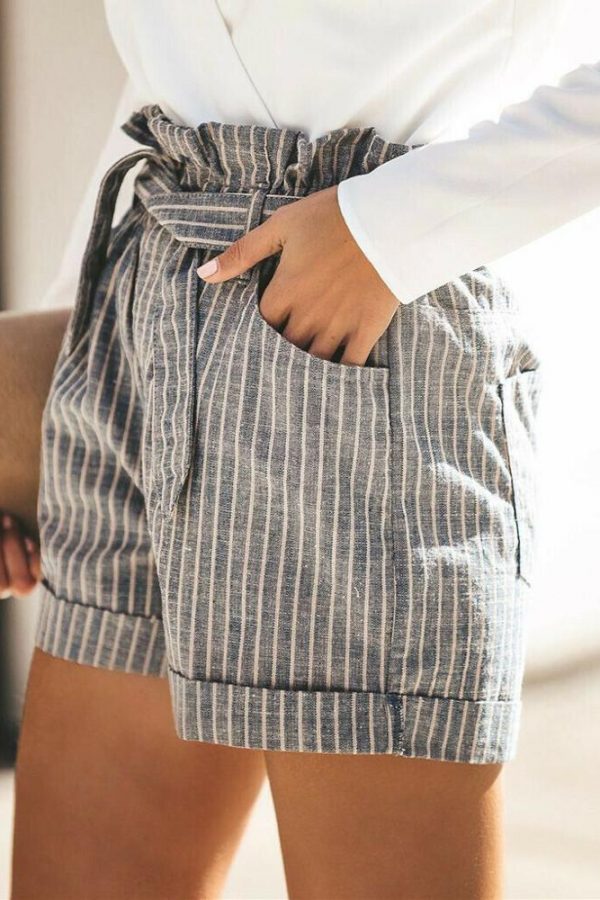 The Best Women Summer Striped Shorts Fashion High Waist Trouser Holiday Beach Drawstring High Waist Casual Loose Hot Shorts Online - Takalr