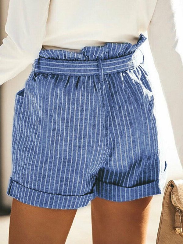 The Best Women Summer Striped Shorts Fashion High Waist Trouser Holiday Beach Drawstring High Waist Casual Loose Hot Shorts Online - Takalr