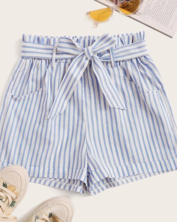 The Best Women Summer Striped Shorts Fashion High Waist Trouser Holiday Beach Drawstring High Waist Casual Loose Hot Shorts Online - Takalr