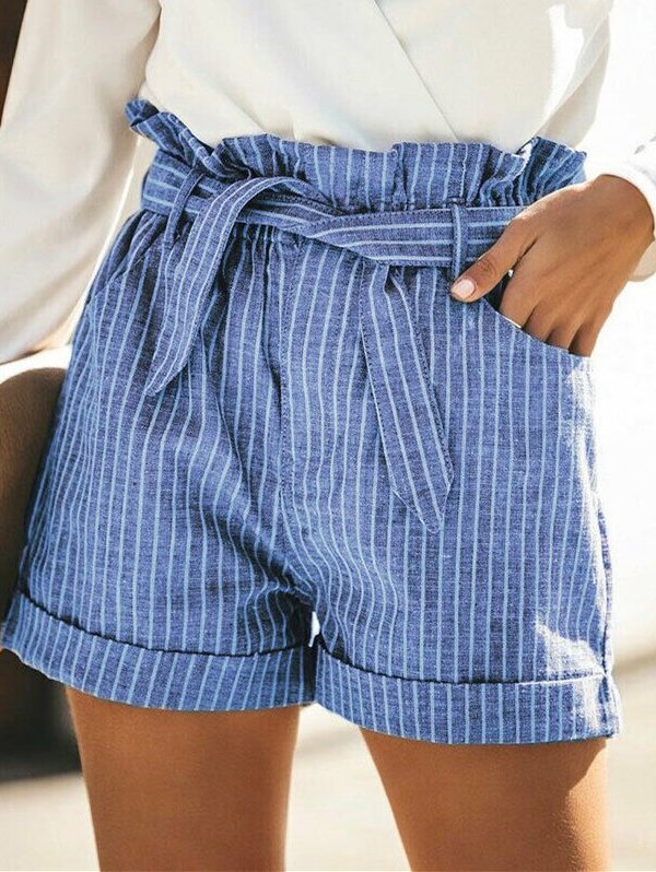 The Best Women Summer Striped Shorts Fashion High Waist Trouser Holiday Beach Drawstring High Waist Casual Loose Hot Shorts Online - Takalr