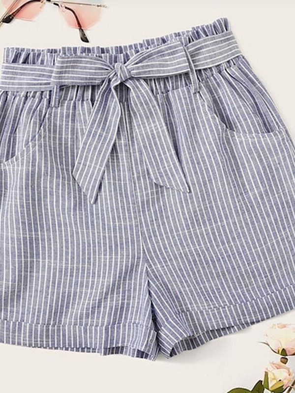 The Best Women Summer Striped Shorts Fashion High Waist Trouser Holiday Beach Drawstring High Waist Casual Loose Hot Shorts Online - Takalr