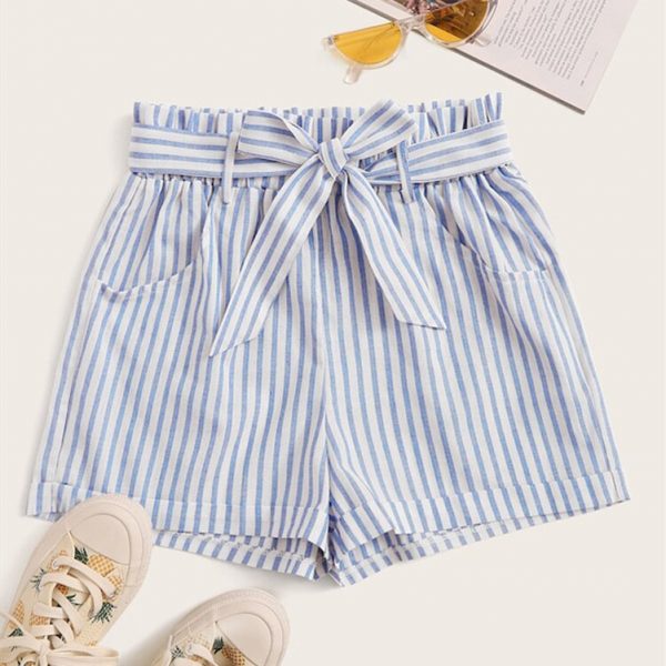 The Best Women Summer Striped Shorts Fashion High Waist Trouser Holiday Beach Drawstring High Waist Casual Loose Hot Shorts Online - Takalr