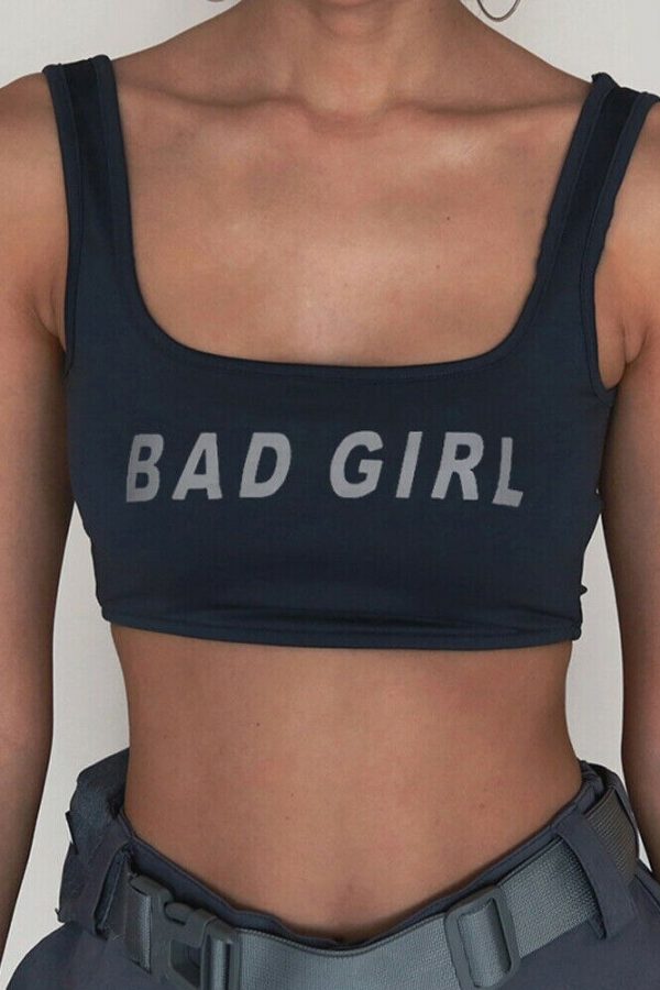 The Best Women Summer Vest Top Letter Printed Sport Fitness U-Neck Sleeveless Tops Fashion Cool Girls 3M reflection Crop Top Online - Takalr