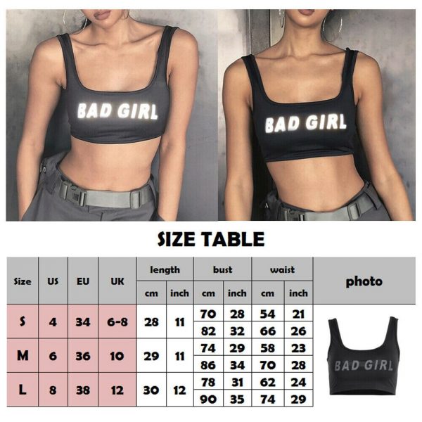 The Best Women Summer Vest Top Letter Printed Sport Fitness U-Neck Sleeveless Tops Fashion Cool Girls 3M reflection Crop Top Online - Takalr